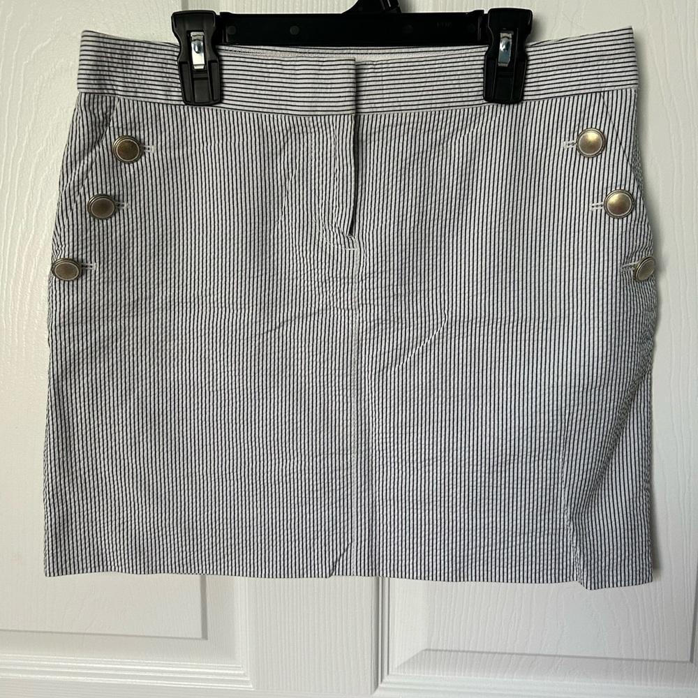 J. Crew Blue & White Striped Nautical Mini Skirt With Gold Buttons Size 2